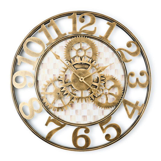 Mocha Check Large Farmhouse Wall Clock