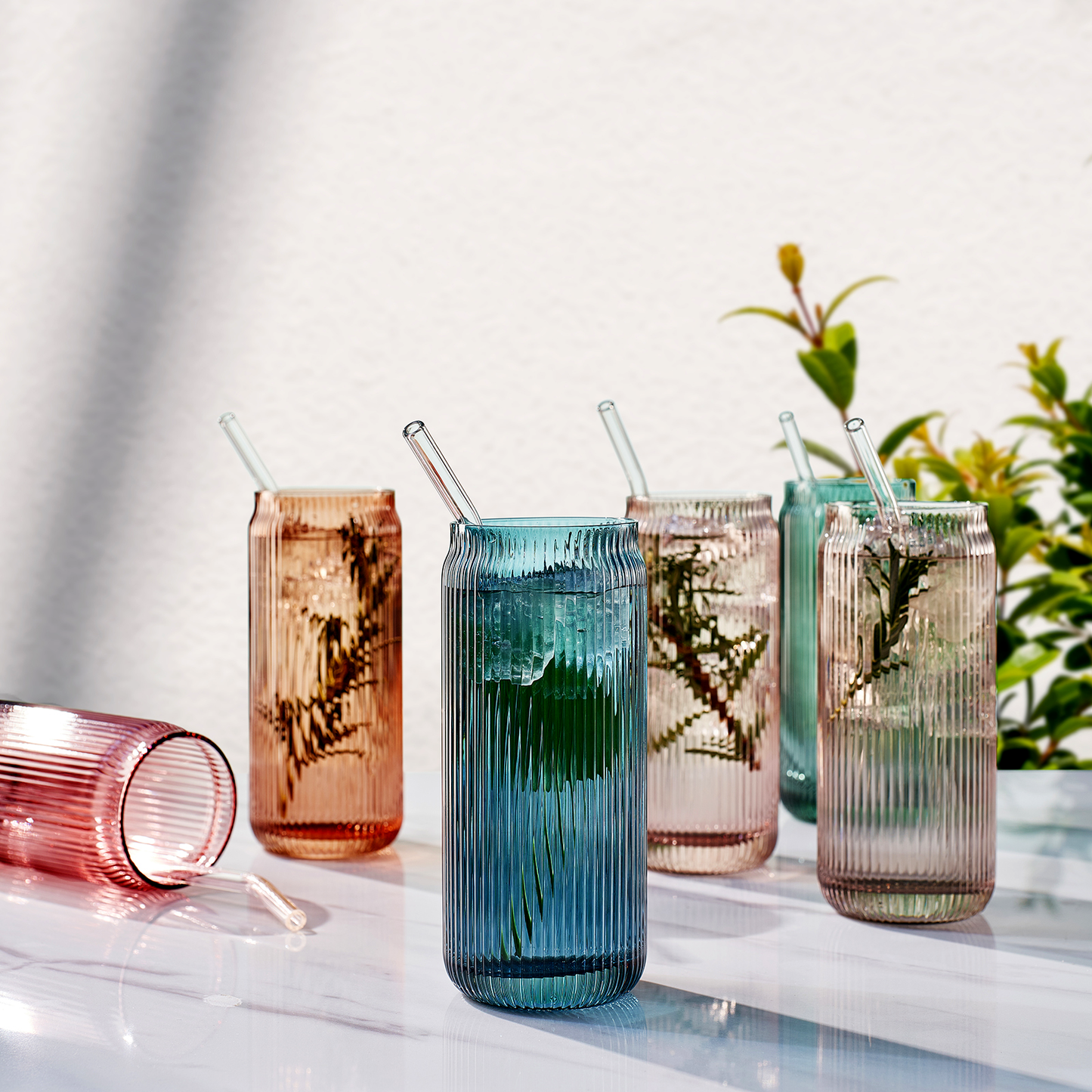 Drinking Glass & Glass Straw -Muted 16oz