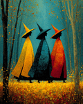 Three Witch's on a Mission Halloween Art Print - 8"x10" Artwork for 12"x14" Frame