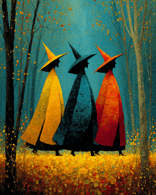 Three Witch's on a Mission Halloween Art Print - 8"x10" Artwork for 12"x14" Frame