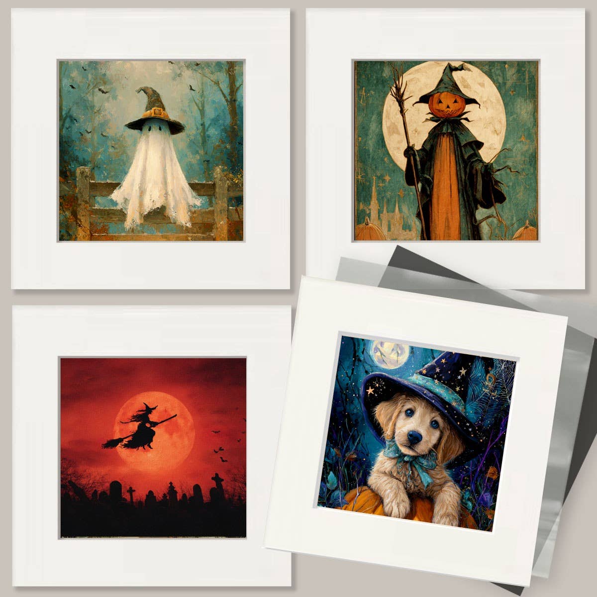 Ghost on a Fence Halloween Art Print - 8"x10" Artwork for 12"x14" Frame