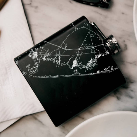 Long Beach Island NJ Map Hip Flask in Matte Black