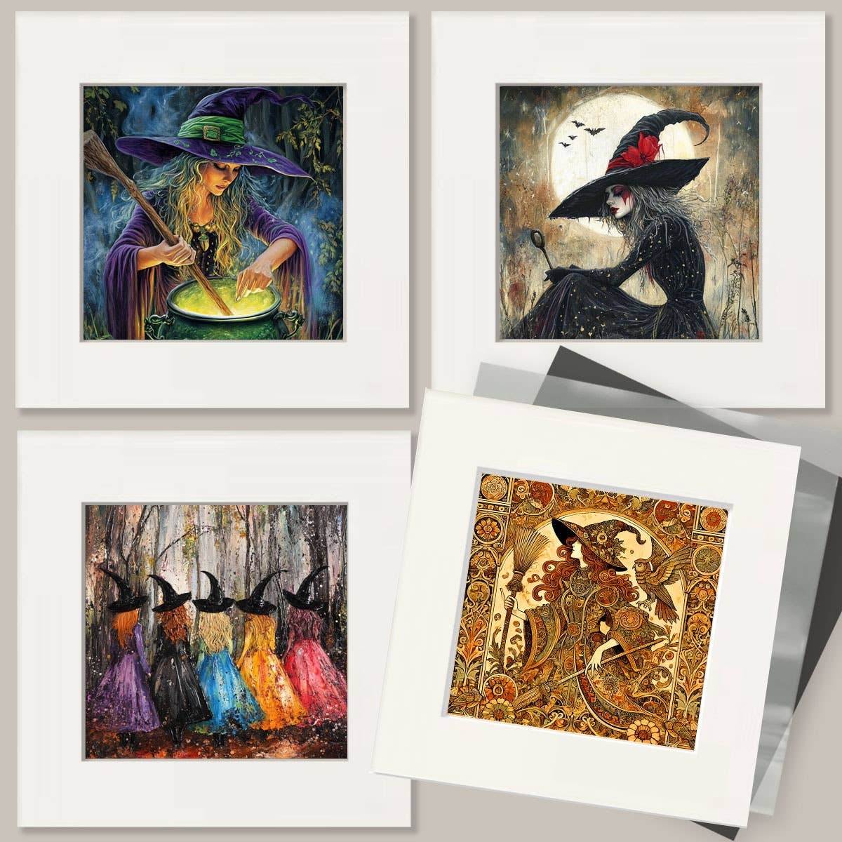 Three Witch's on a Mission Halloween Art Print - 8"x10" Artwork for 12"x14" Frame