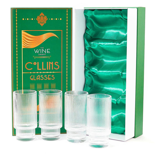 Vintage Art Deco Crystal Highball Ribbed Glass Set of 4