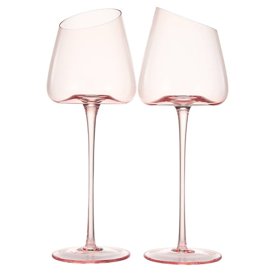 Khen Pink Wine Glasses Set of 2 Red Blush Color 18oz Slanted