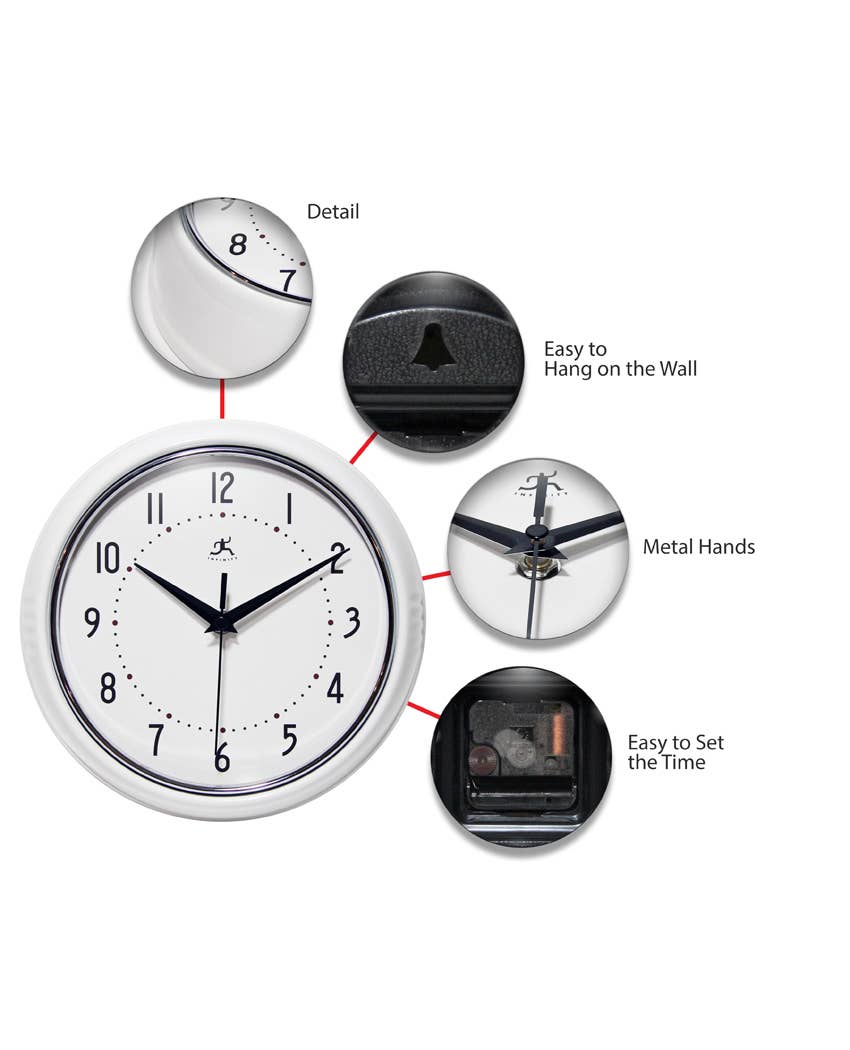 Retro Round White Indoor Wall Clock 9.5 Inch