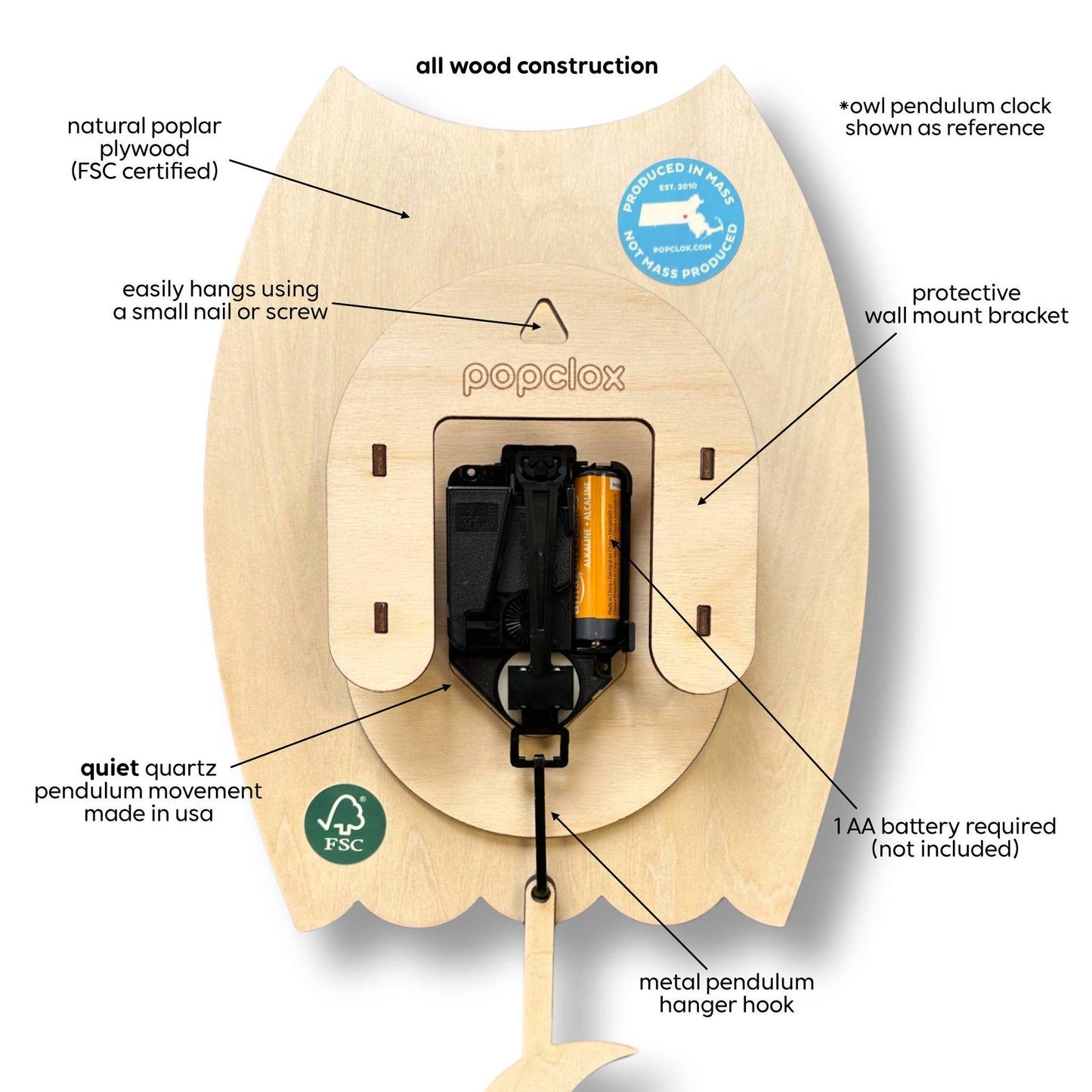 Kitten Pendulum Clock - Wood