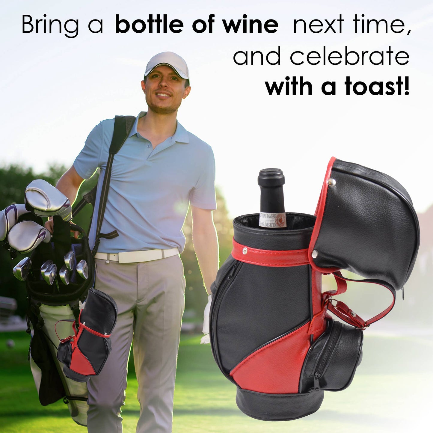 Caddy Faux Leather Wine Single Bottle Carrier Black