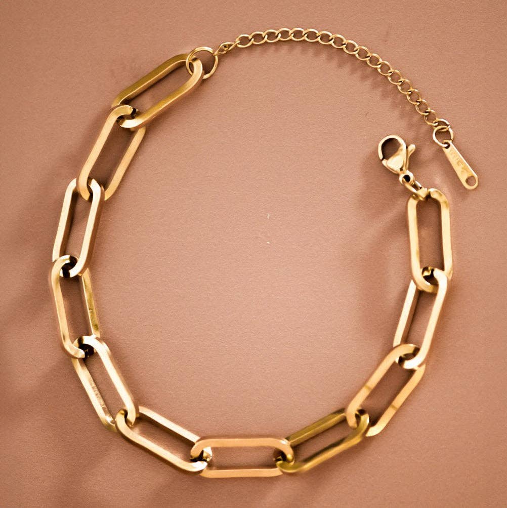 18K Gold PVD Plated Waterproof Stainless Steel Chain Bracelet - 7351