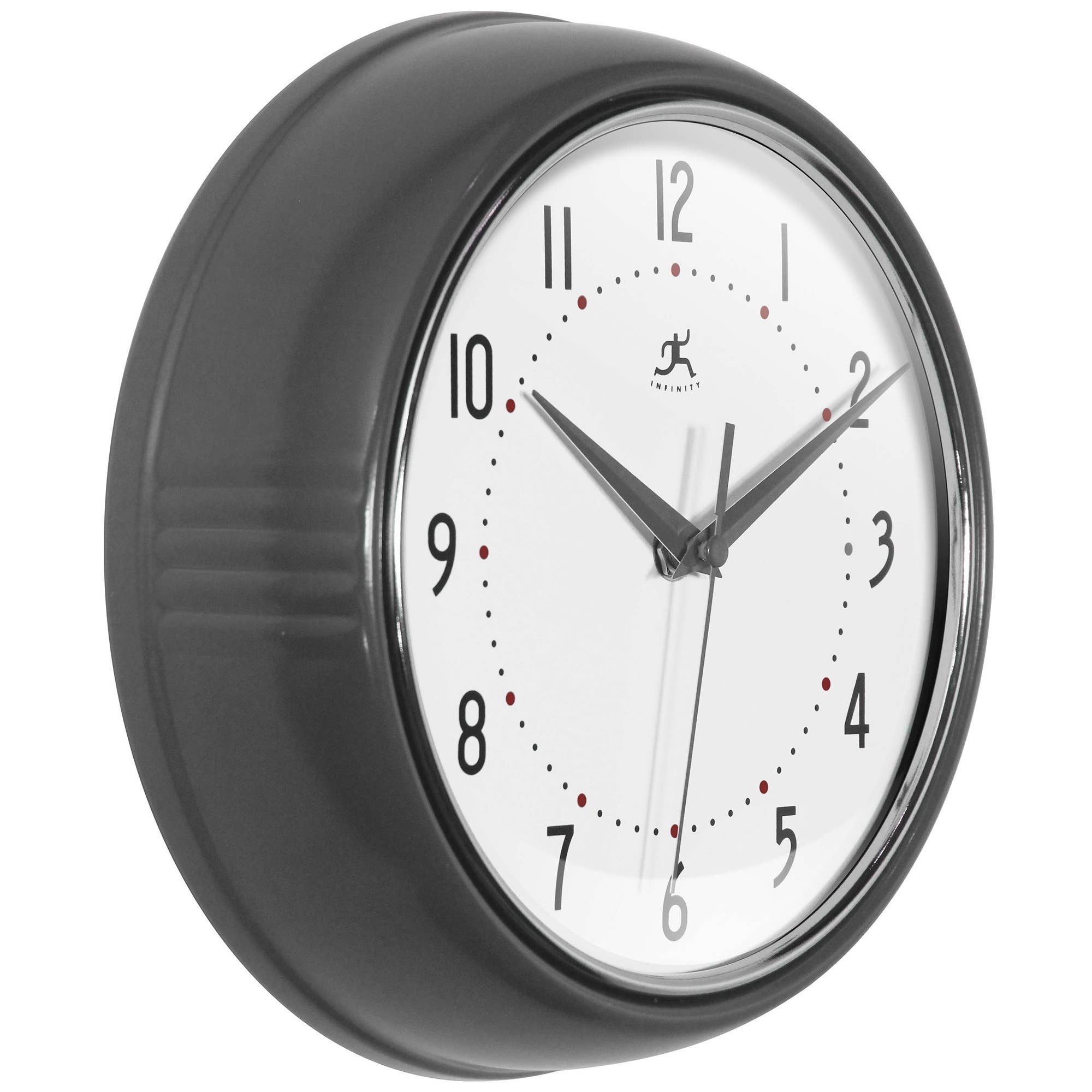 Retro Round Aluminum Wall Clock, Oyster Grey, 9.5 Inch