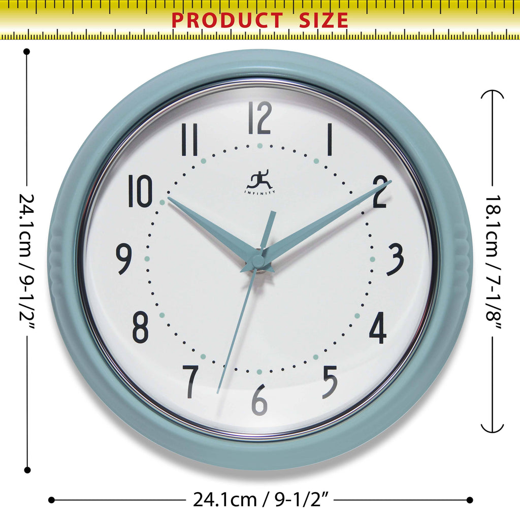 Retro Round Baby Blue Indoor Wall Clock 9.5 Inch