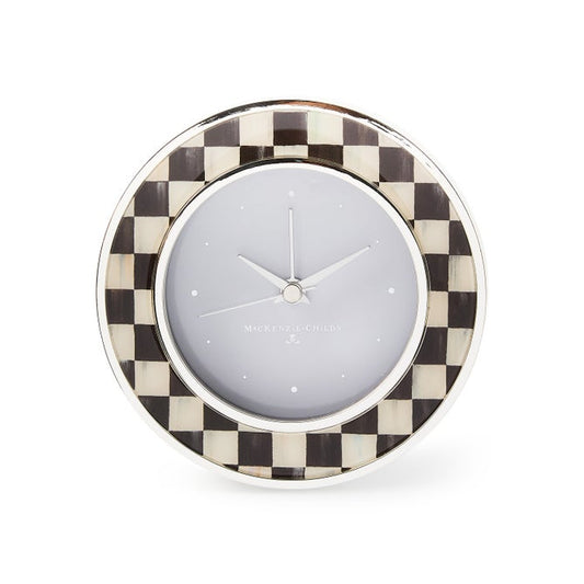 Courtly Check Silver Plated Round Desk Clock