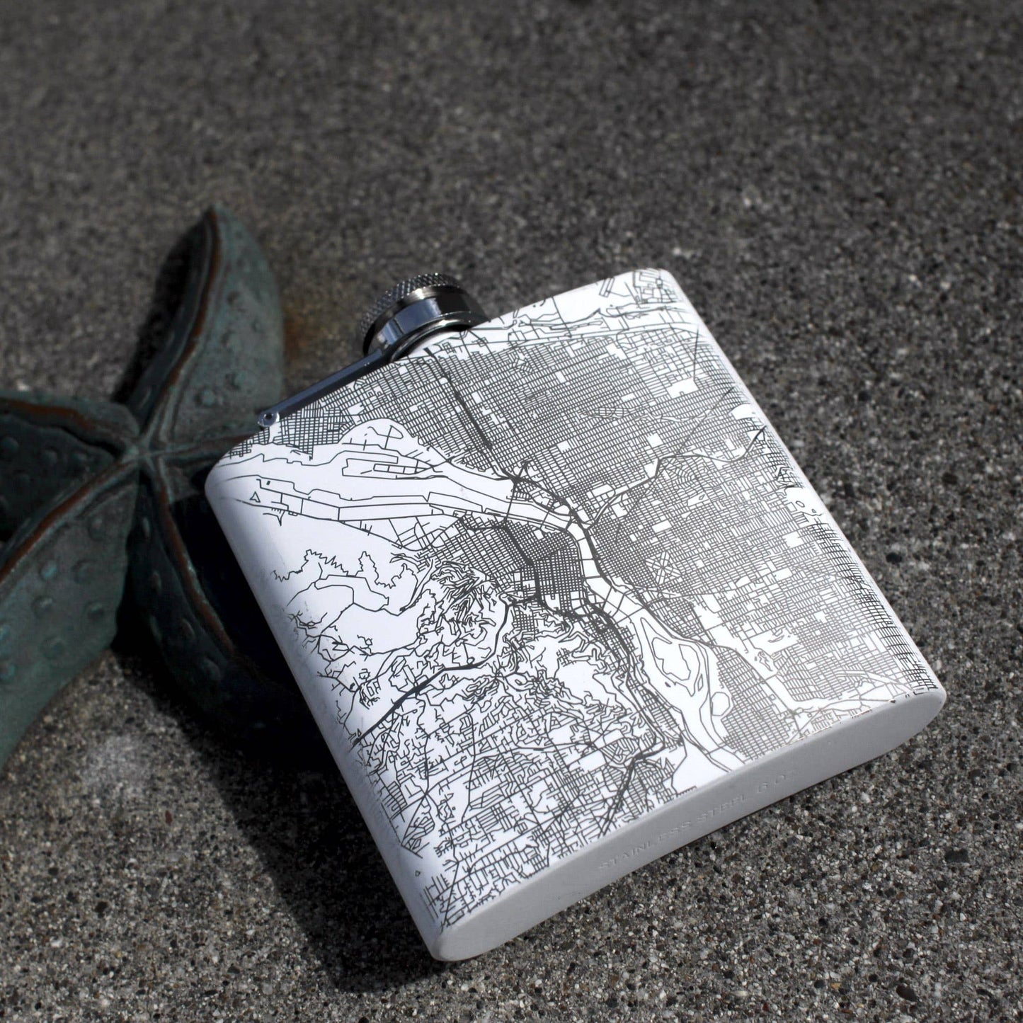 Long Beach Island NJ Map Hip Flask in Matte White