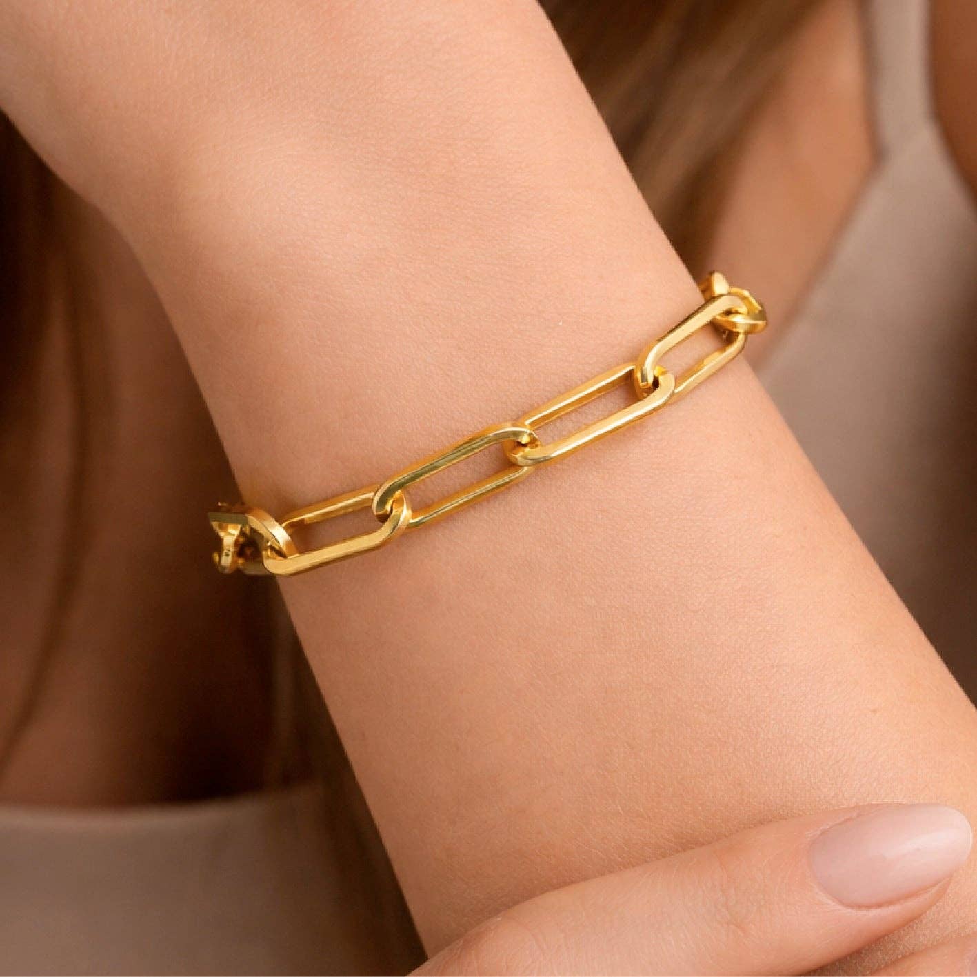 18K Gold PVD Plated Waterproof Stainless Steel Chain Bracelet - 7351
