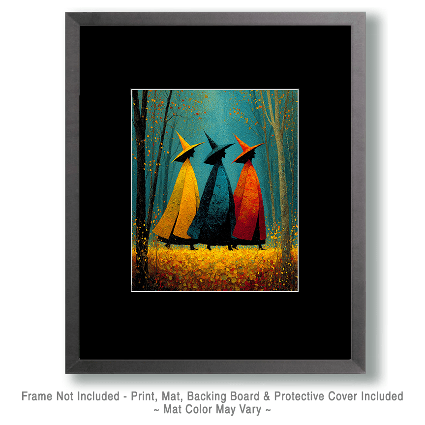 Three Witch's on a Mission Halloween Art Print - 8"x10" Artwork for 12"x14" Frame