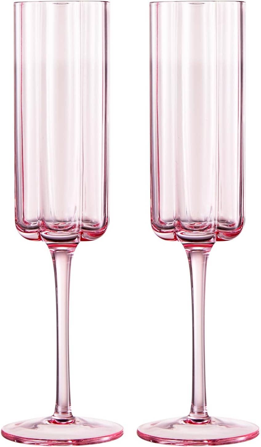 Flower Vintage Champagne Flute Glassware - Set of 2 - 7.4 oz