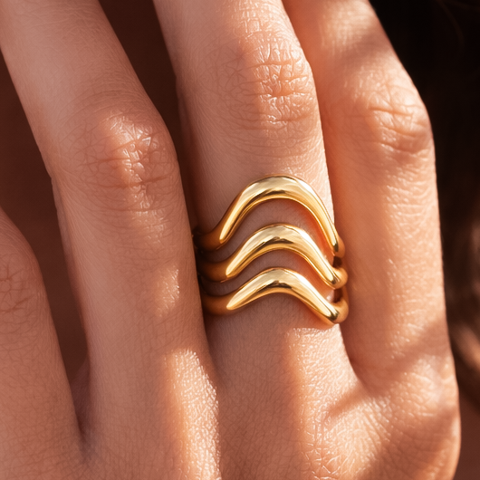 18K Gold Plated Waterproof Stainless Steel Ring - 7855