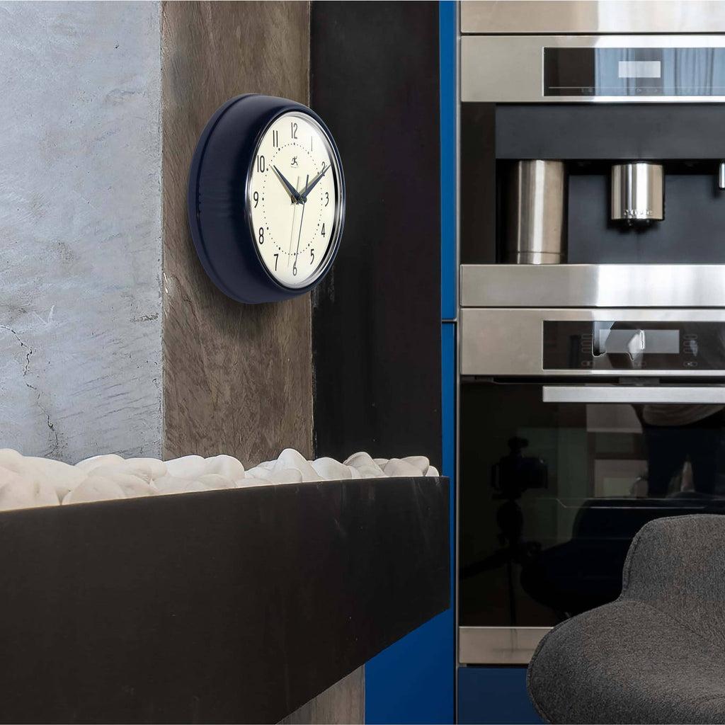 Retro Round Navy Blue Indoor Wall Clock 9.5 Inch