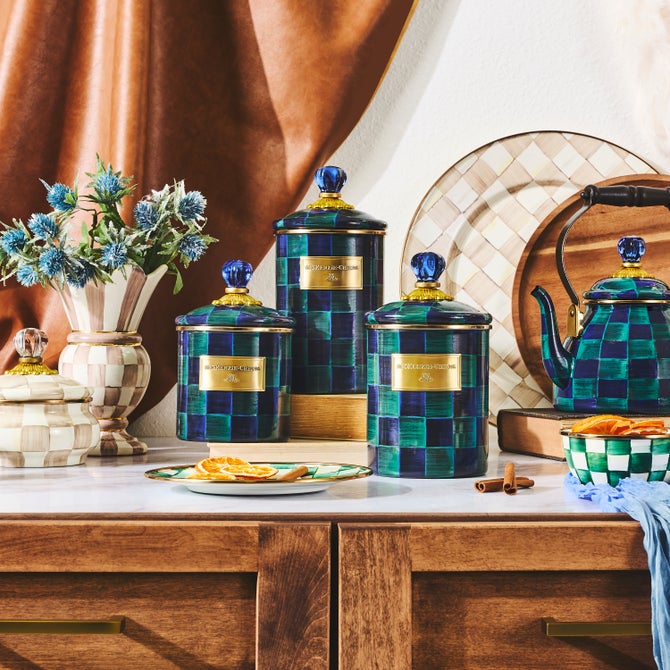 Juniper Check Enamel Canister - Medium