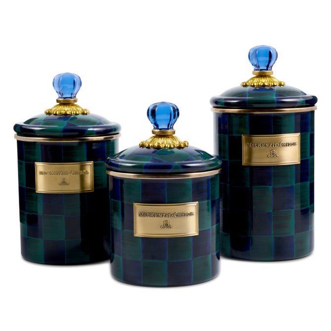 Juniper Check Enamel Canister - Medium