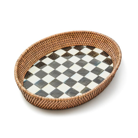 Courtly Check Rattan & Enamel Tray, Large