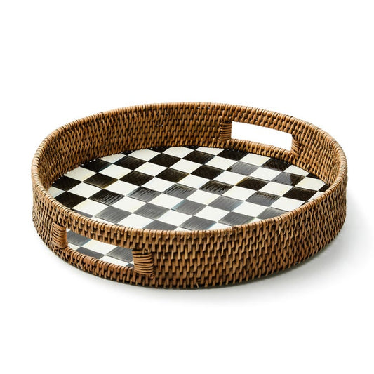Check Enamel & Rattan Tray