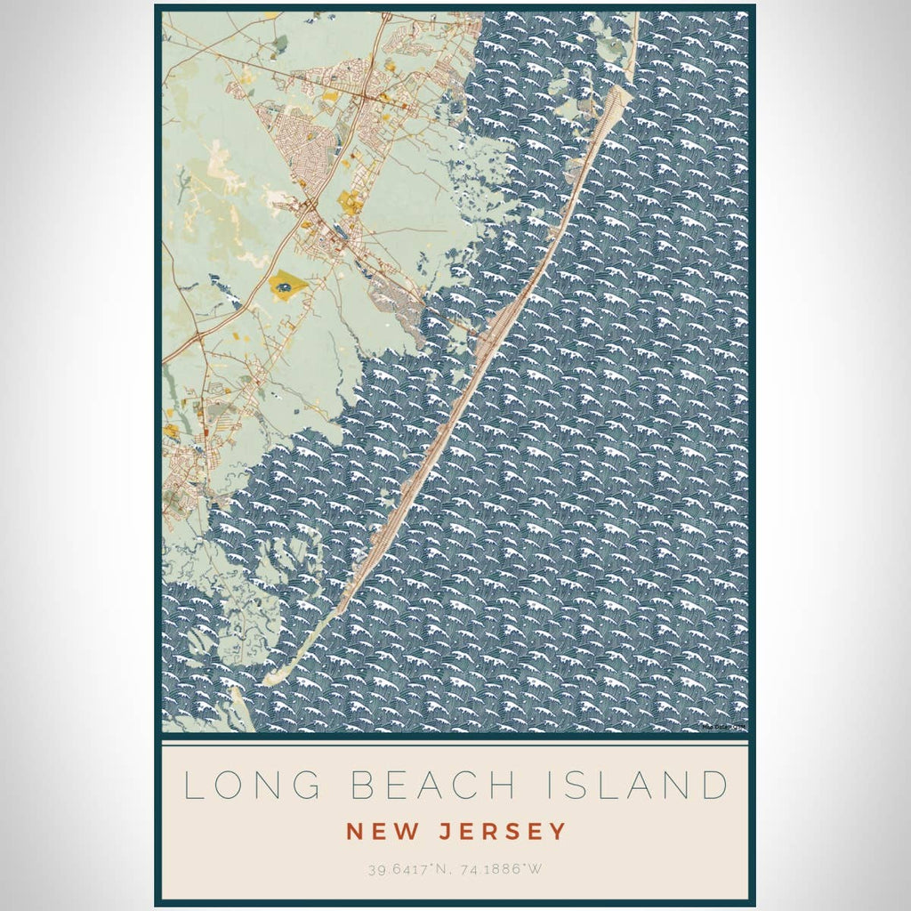 Long Beach Island NJ Map Print Woodblock