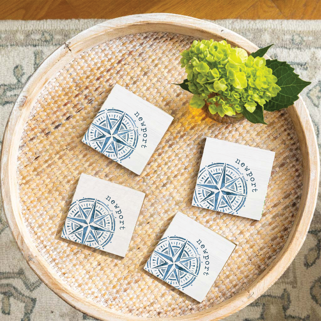 Blue Compass Personalized Coaster Set