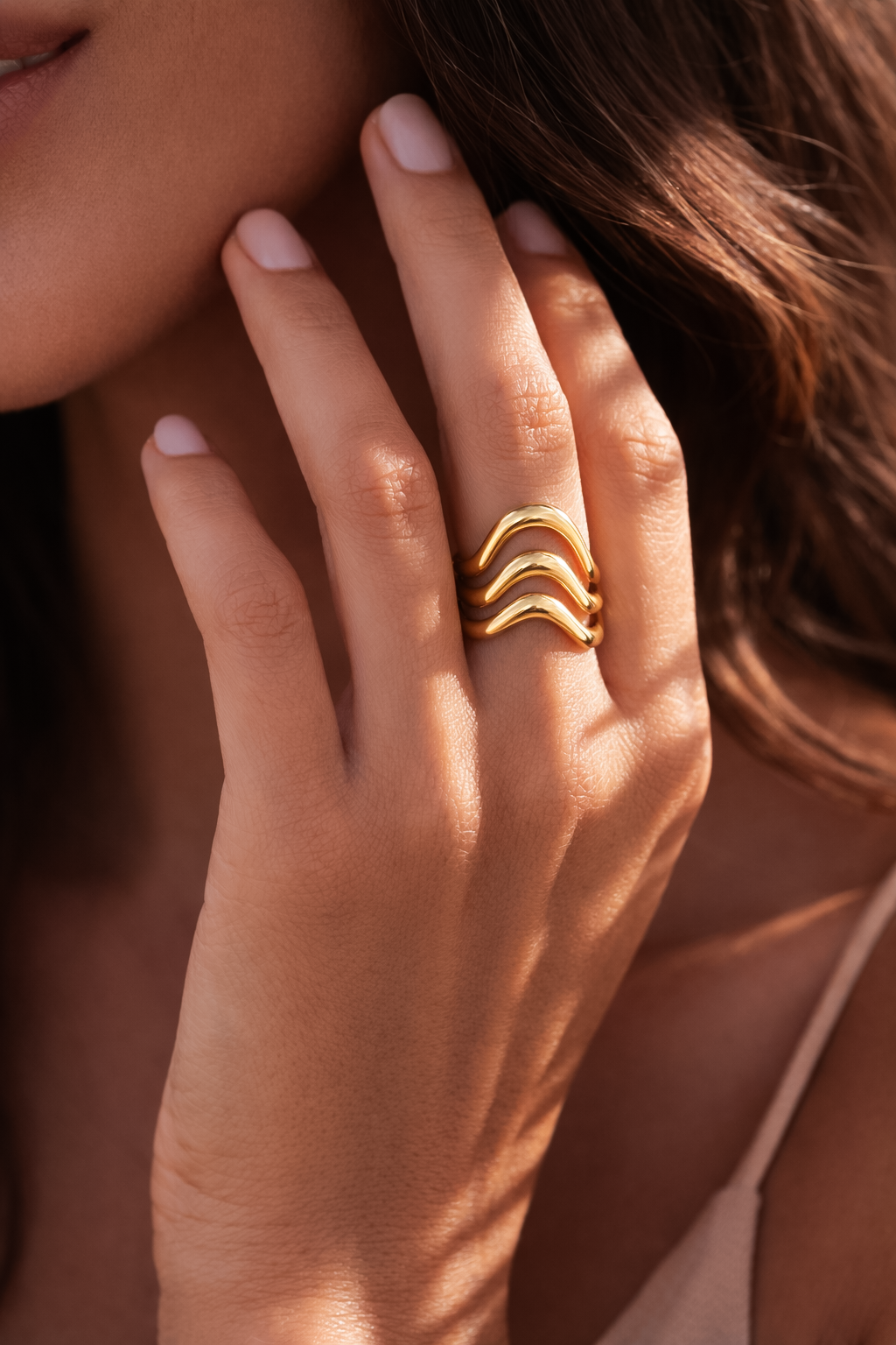18K Gold Plated Waterproof Stainless Steel Ring - 7855