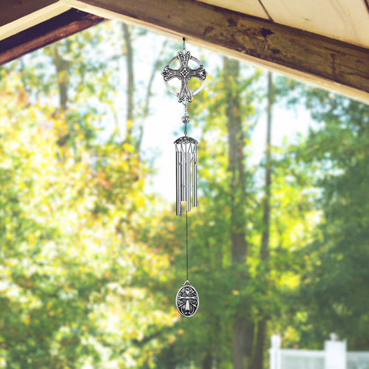 28"long Pewter Cross Wind Chime Home Decor Gifts