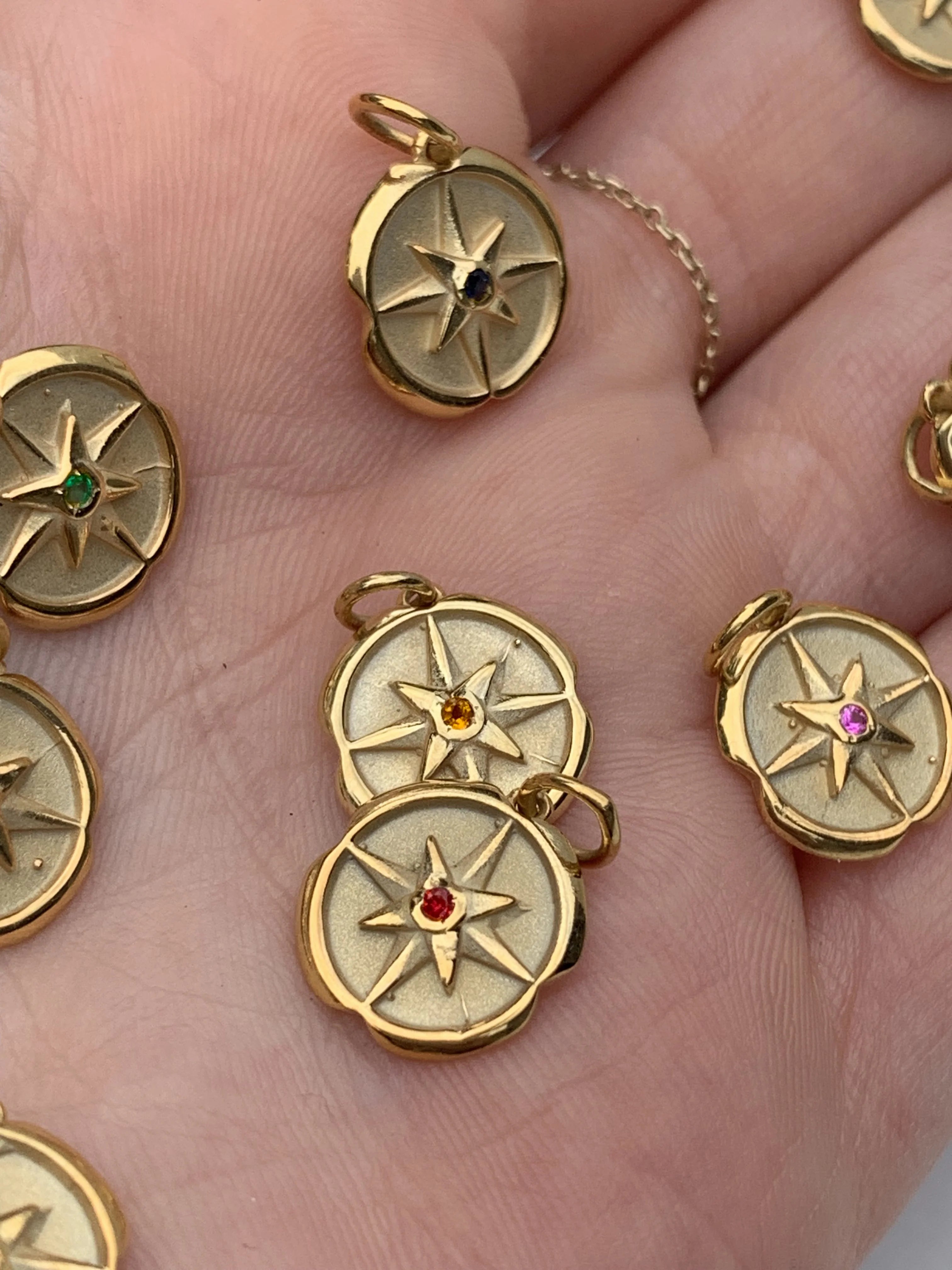 Mini Compass Birthstone Charm Necklace - 14K & 18K  Rose Gold