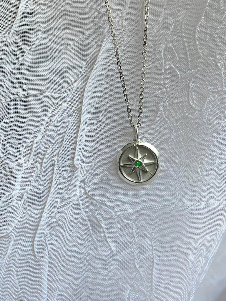 Mini Compass Birthstone Charm Necklace - 14K & 18K  Rose Gold