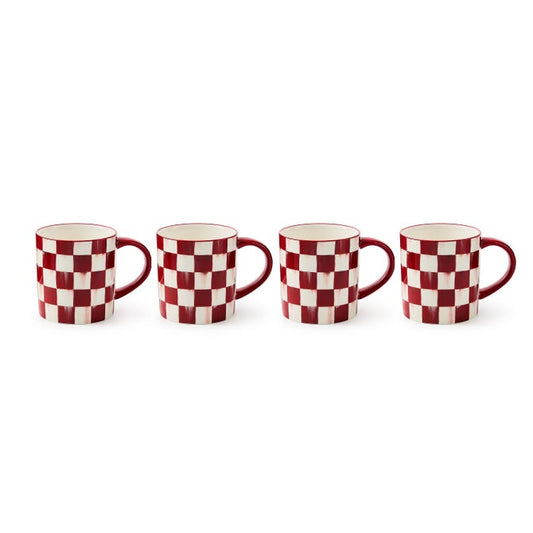 Cherry Check Mugs, set of 4
