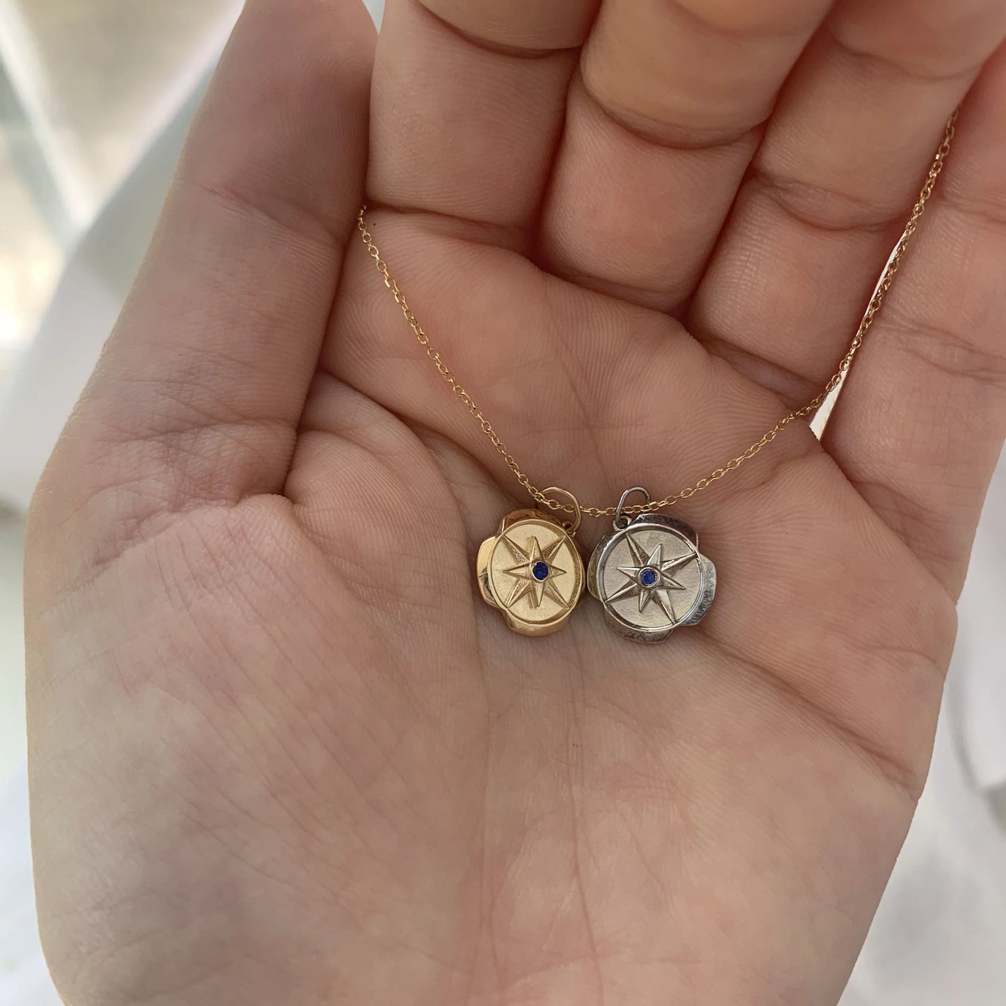 Mini Compass Birthstone Charm Necklace - 14K & 18K  Rose Gold