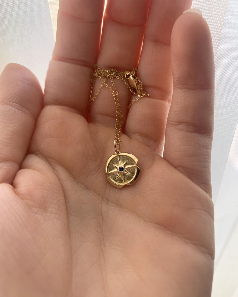Mini Compass Birthstone Charm Necklace - 14K & 18K Gold