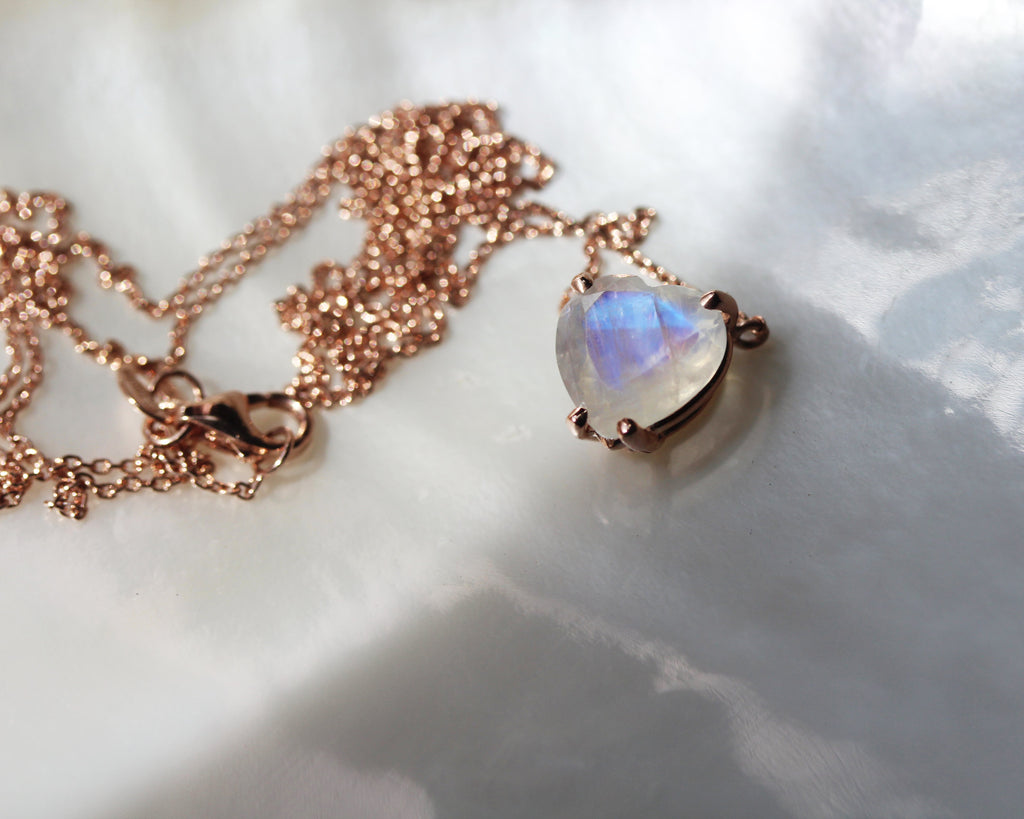 Moonstone Faceted Heart Solitaire Necklace