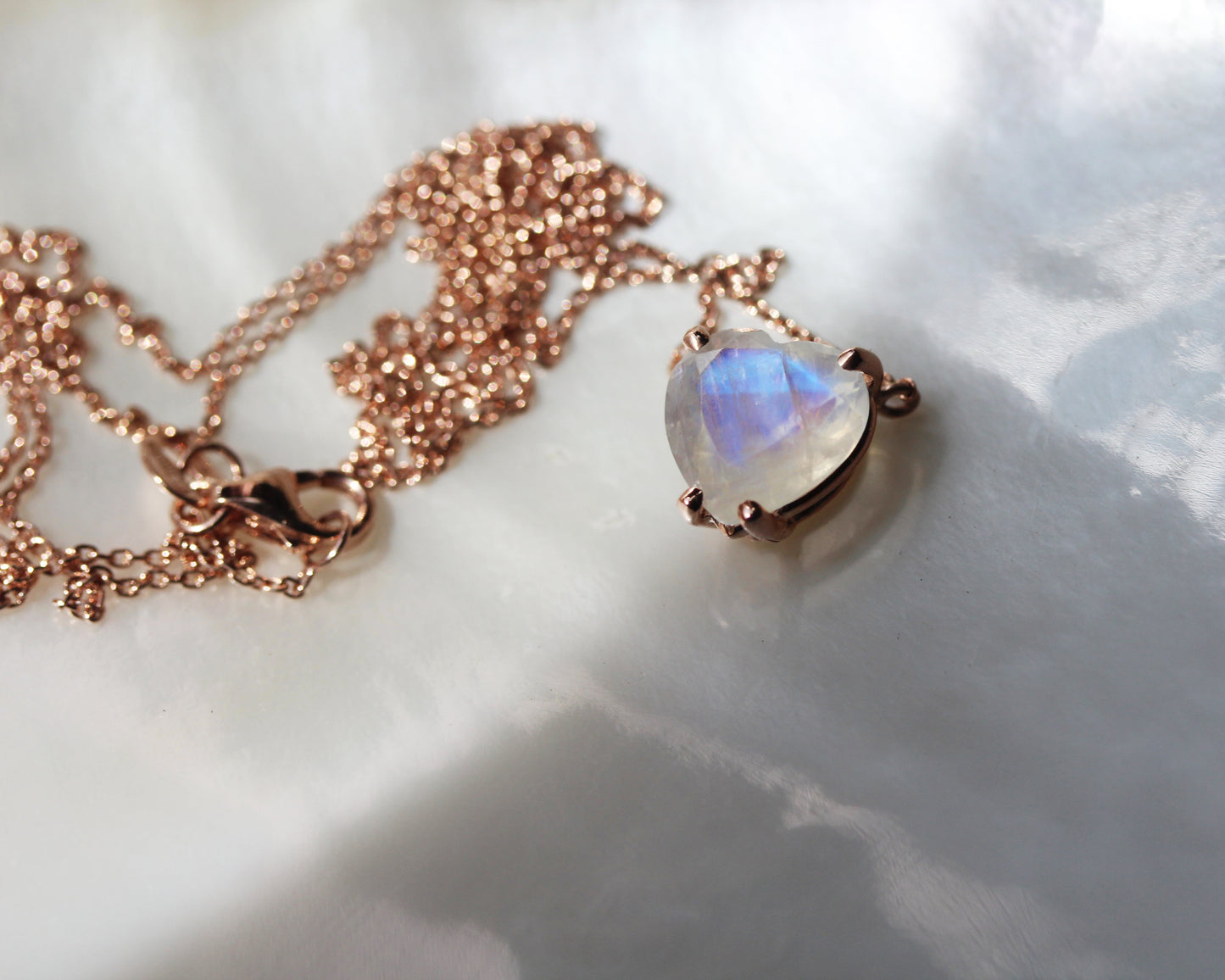 Moonstone Faceted Heart Solitaire Necklace