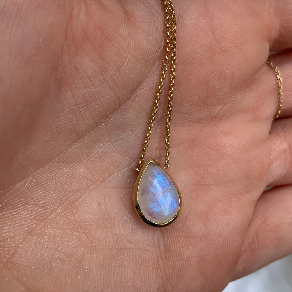Solitaire Pear Bezel Moonstone Necklace