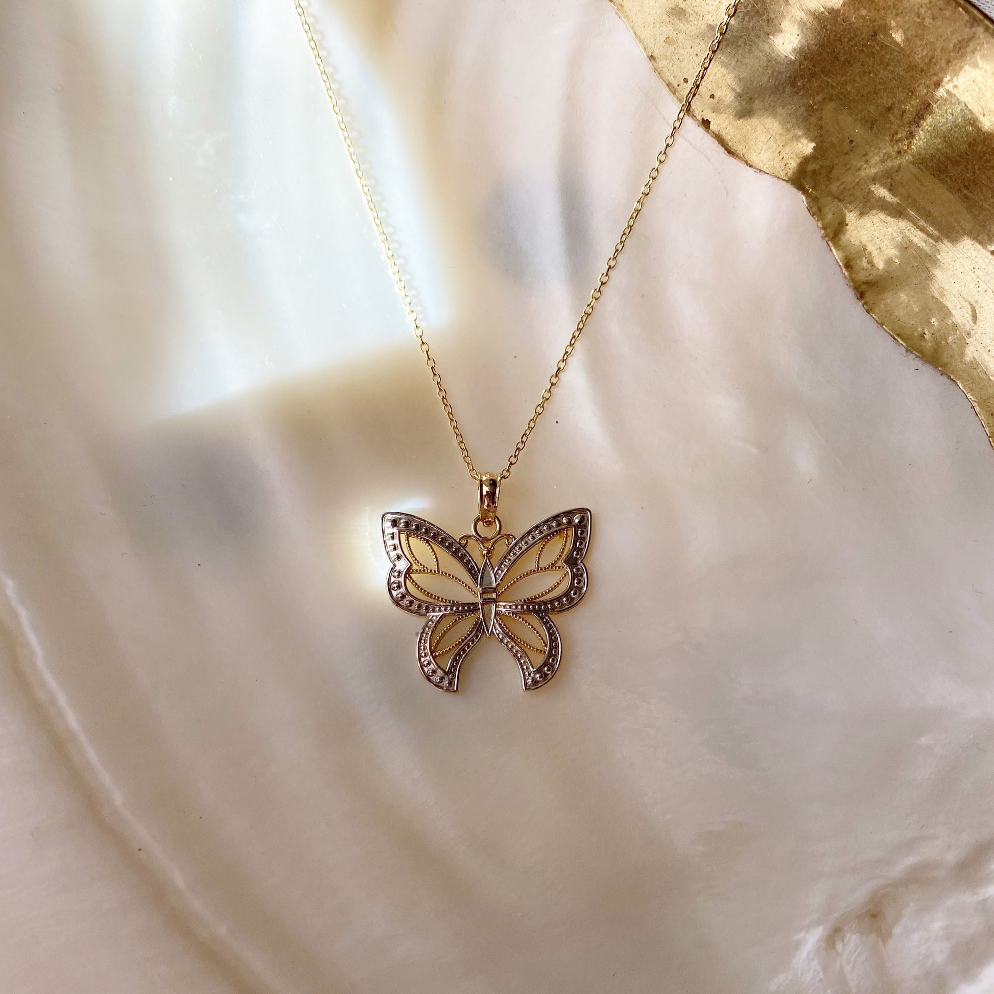 Gold Rhodium Butterfly Necklace - Main Image
