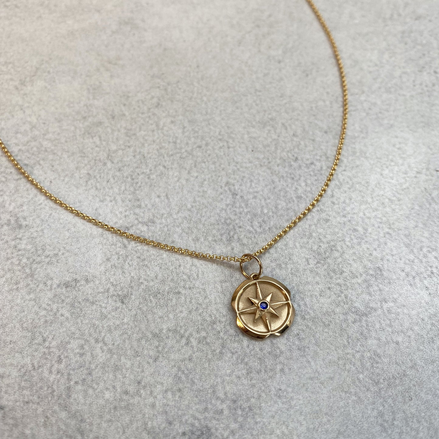 Mini Compass Birthstone Charm Necklace -14K & 18K White Gold