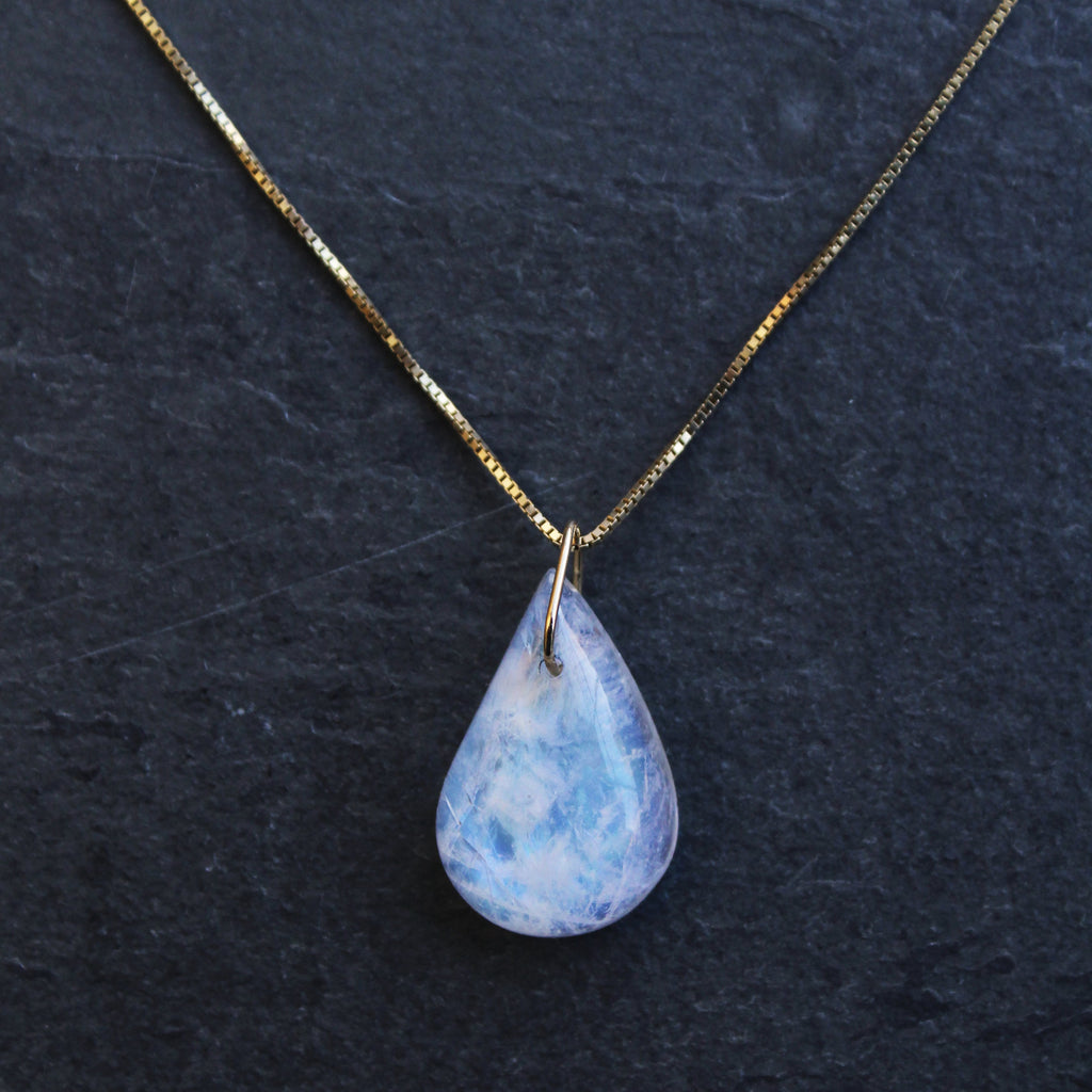 Solitaire Pear Moonstone Necklace