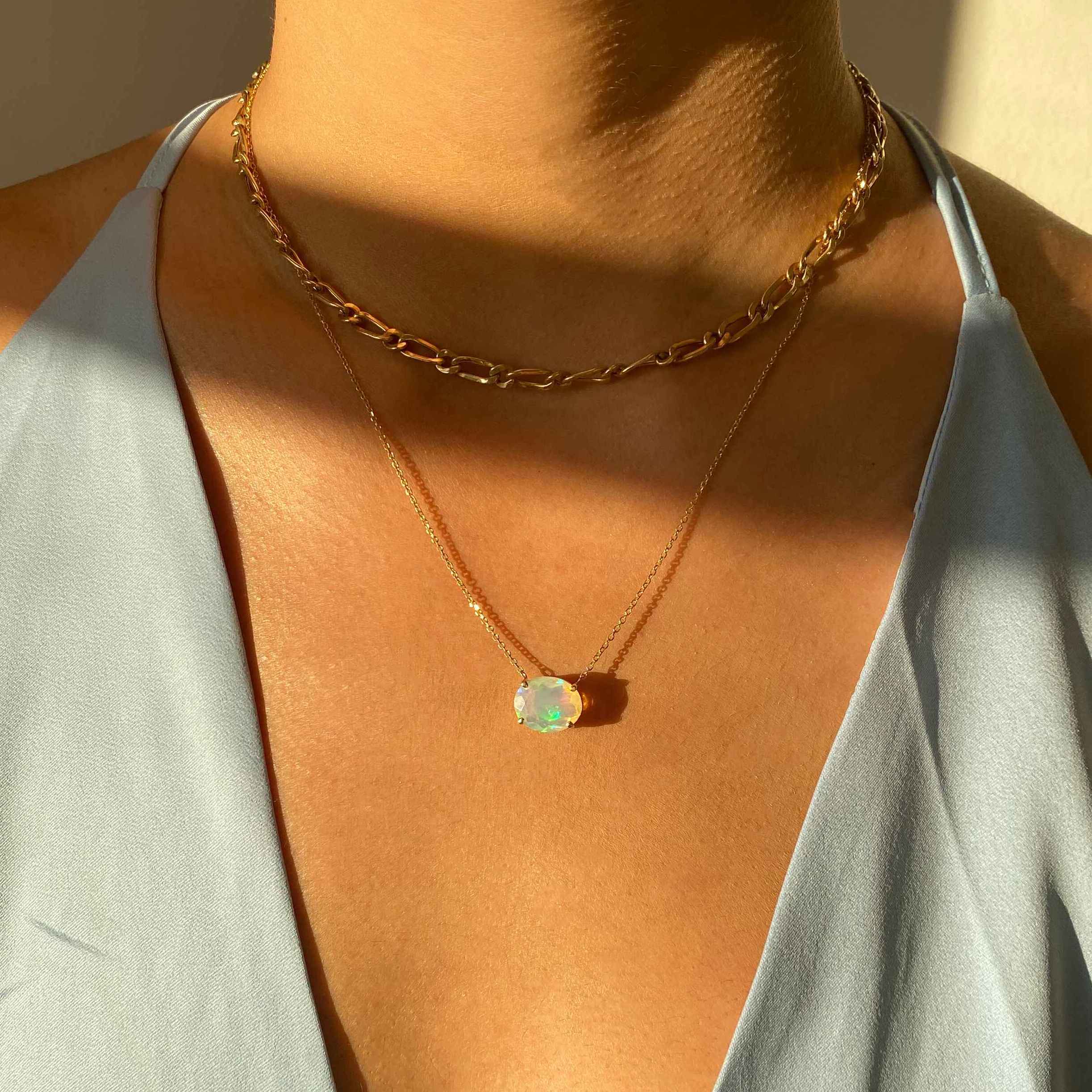 Oval Opal Solitaire Necklace