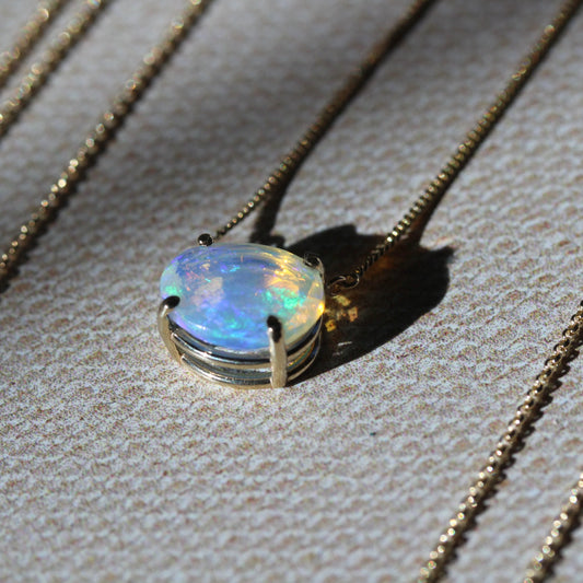 Oval Opal Solitaire Necklace