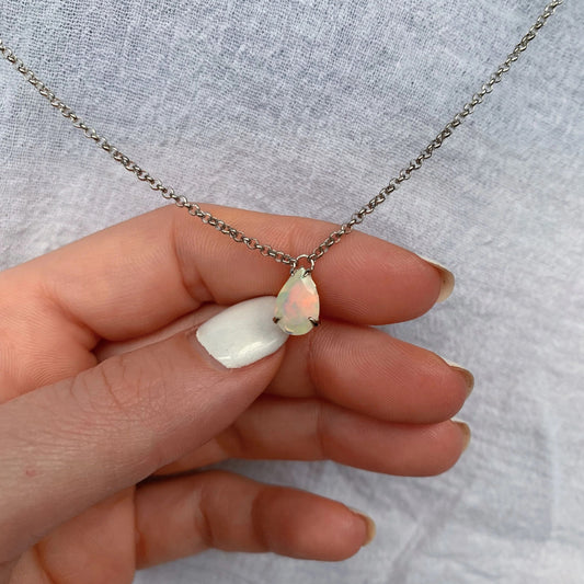 Pear Opal Solitaire Necklace
