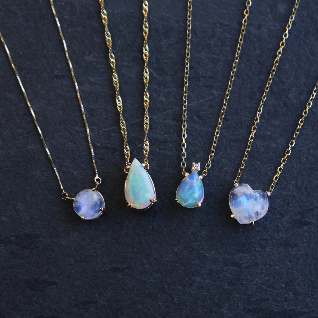 Moonstone Cabochon Heart Solitaire Necklace