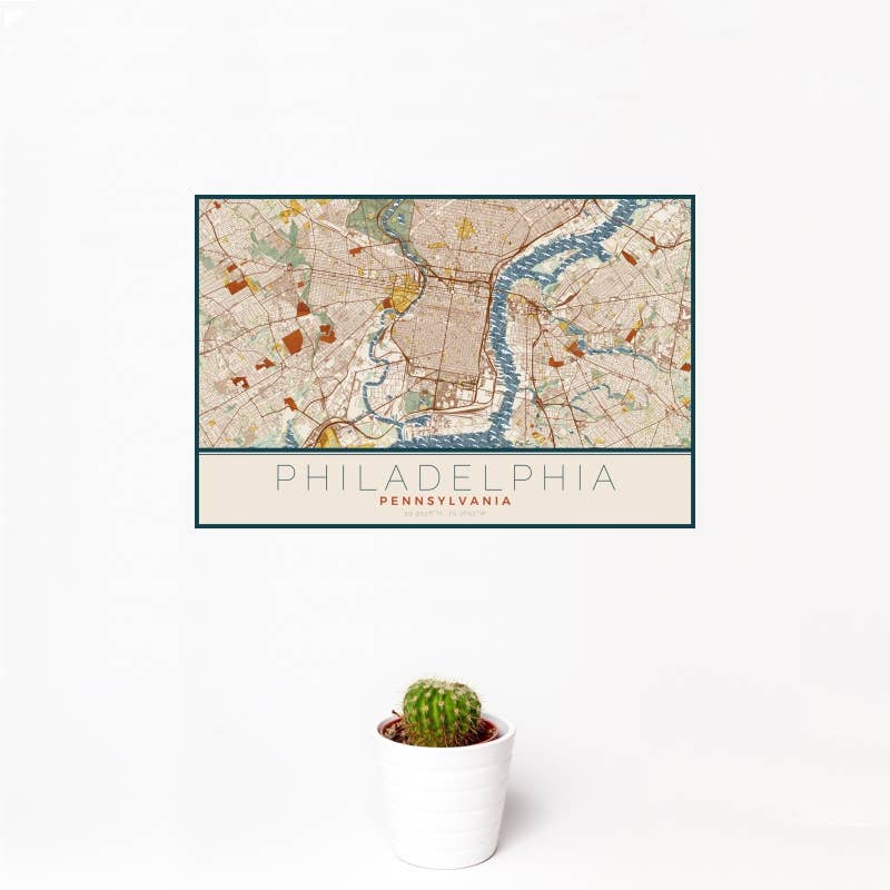 Philadelphia PA Map Print Woodblock