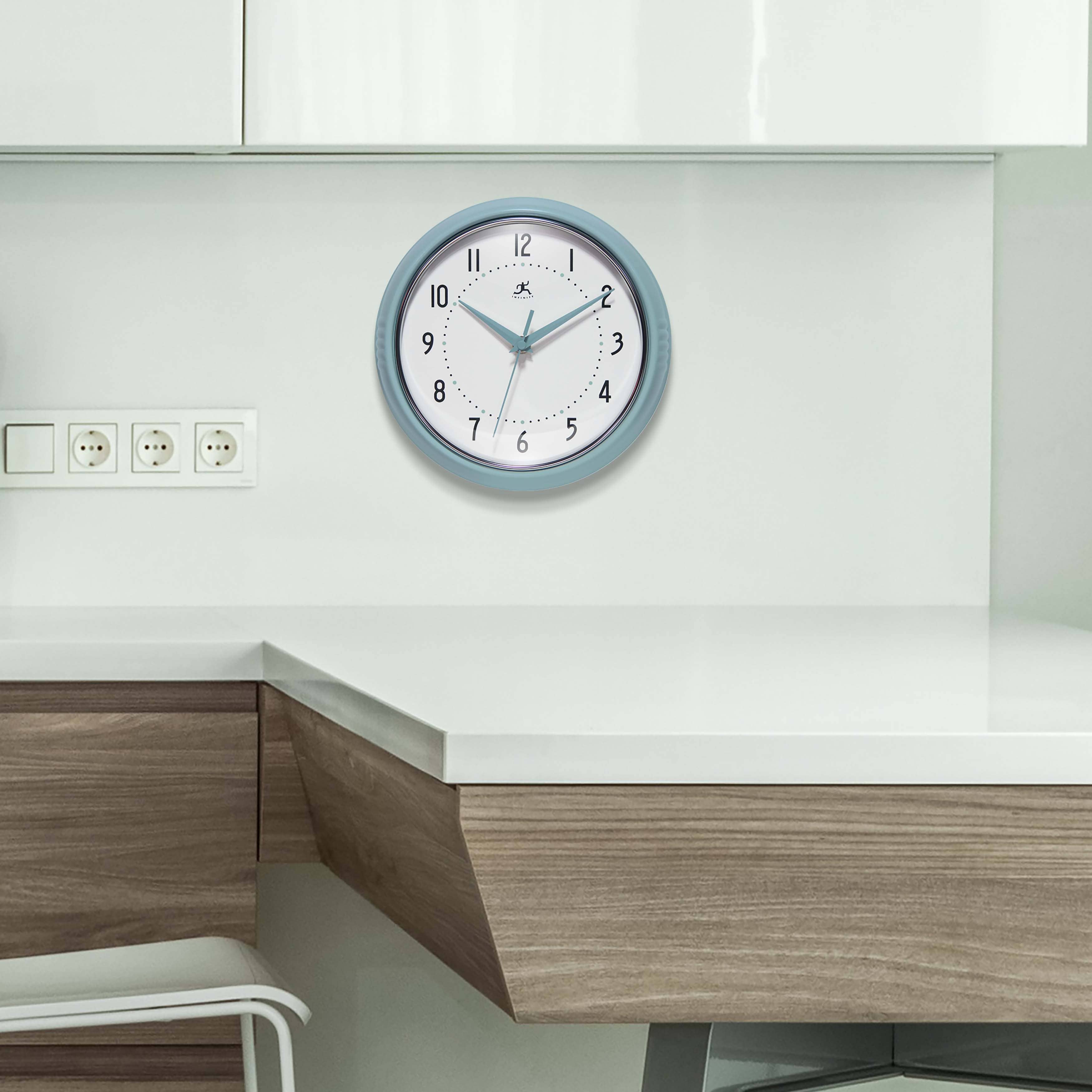 Retro Round Baby Blue Indoor Wall Clock 9.5 Inch