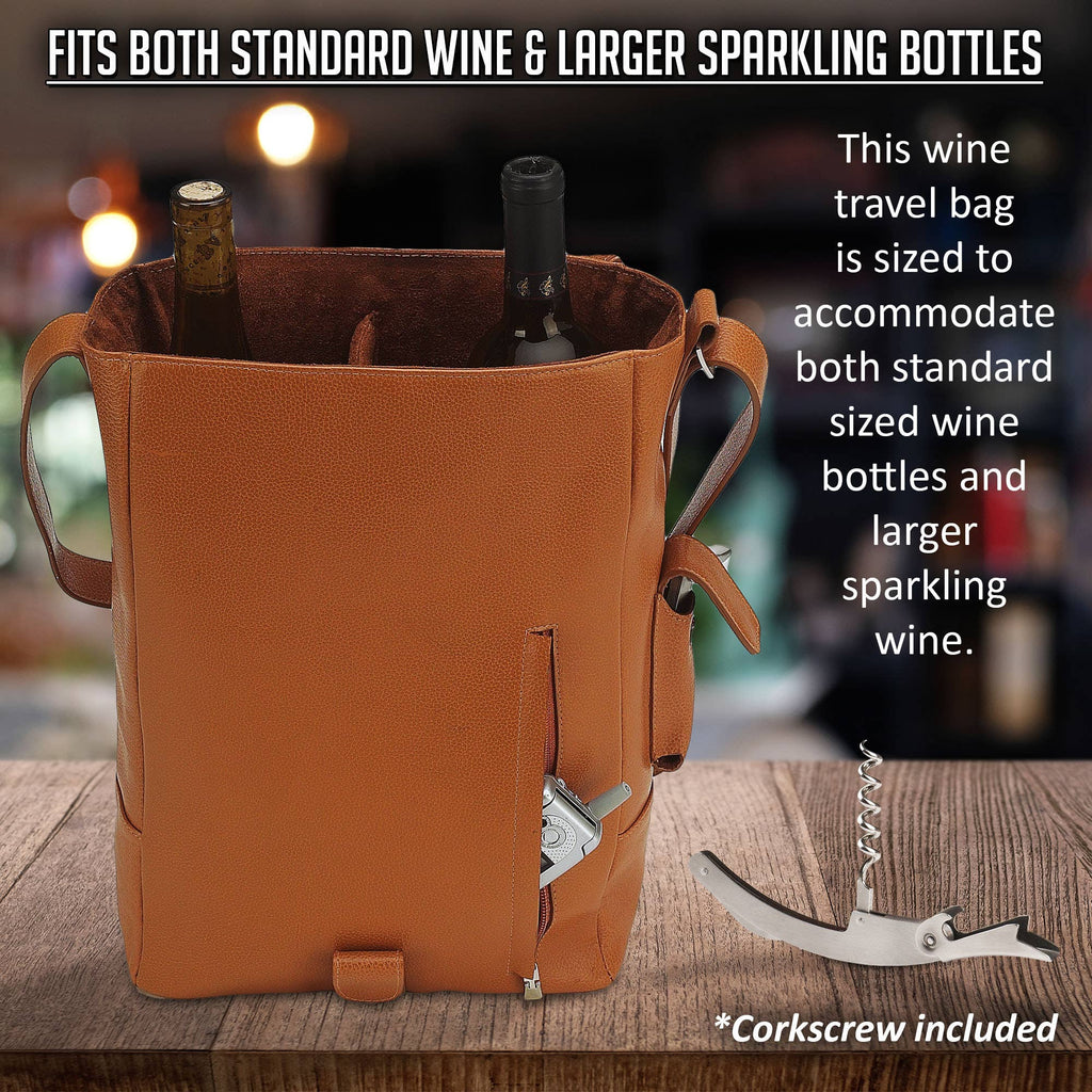 Vino2 Two Bottle Leather Wine Tote Messenger Carrier