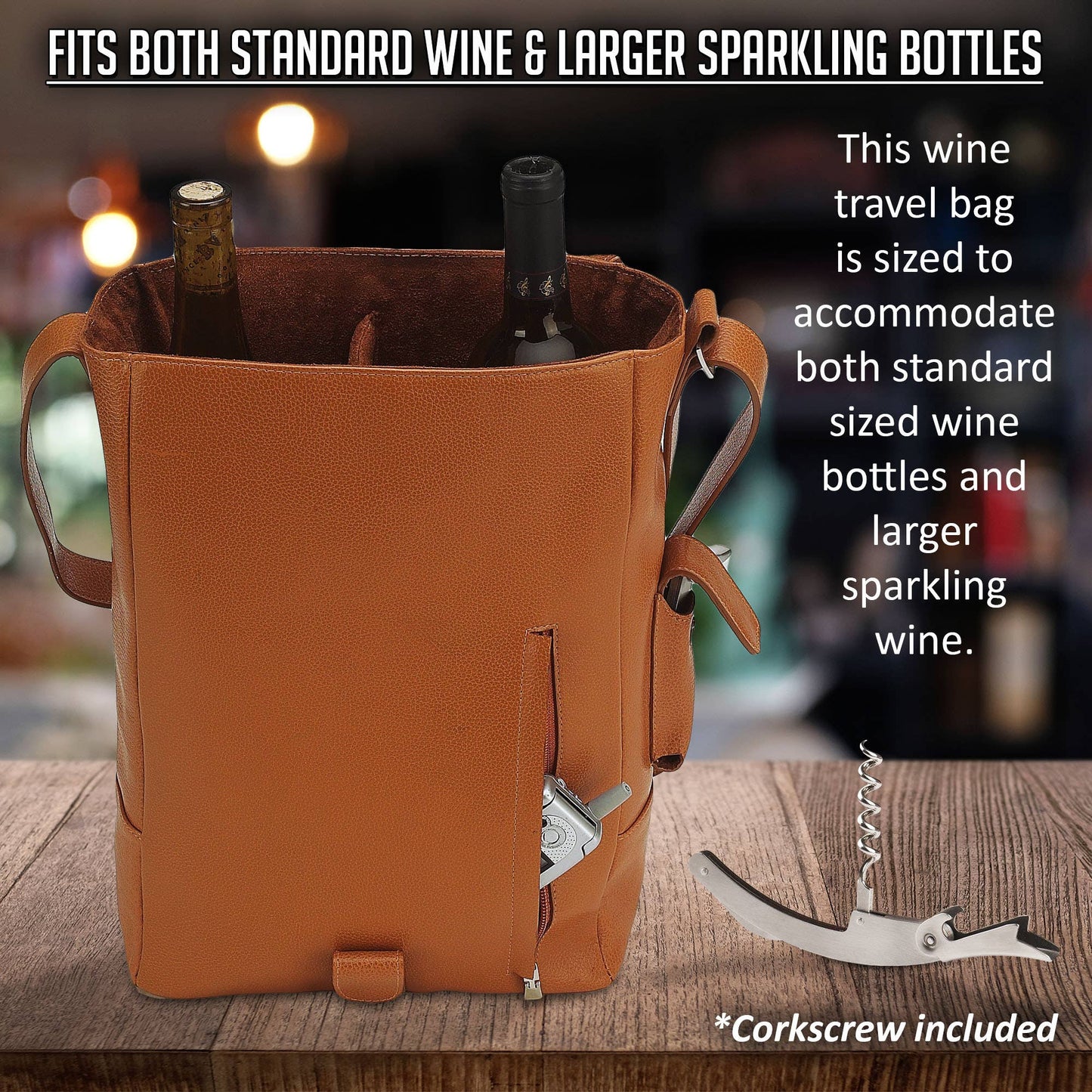 Vino2 Two Bottle Leather Wine Tote Messenger Carrier