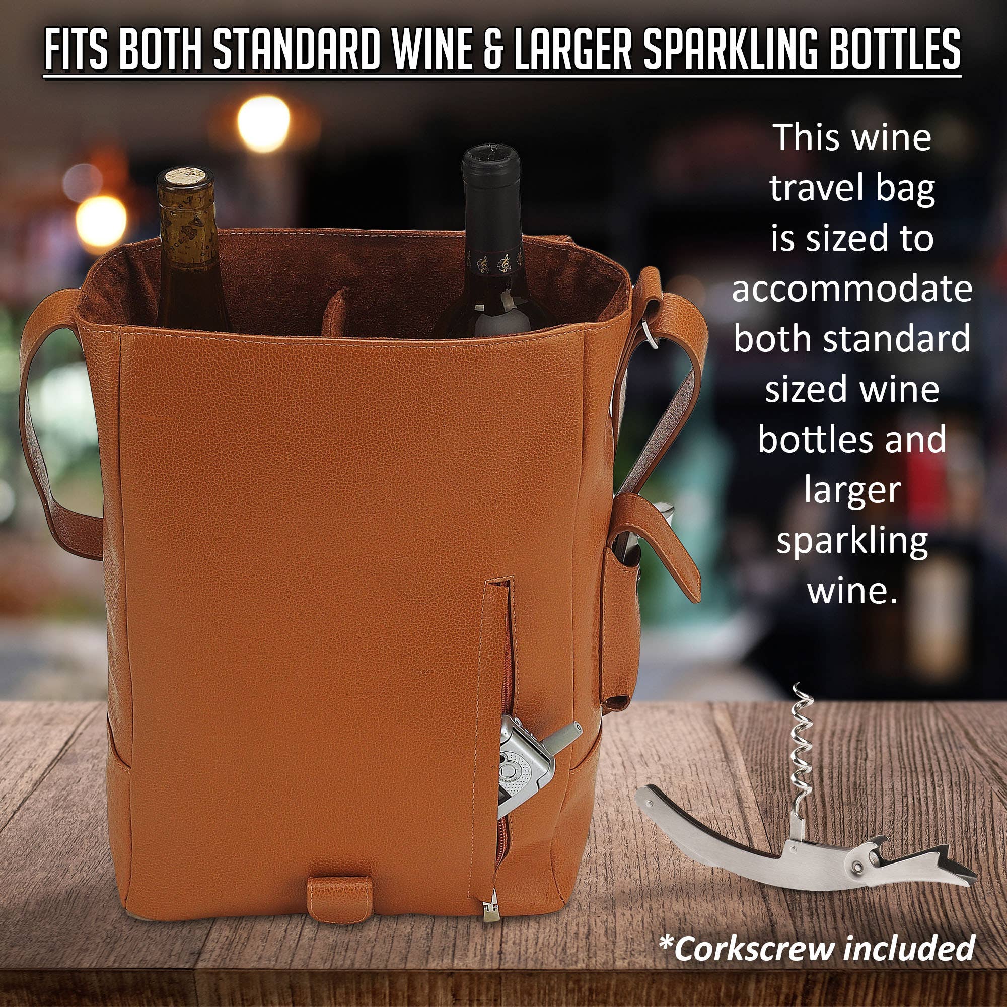 Vino2 Two Bottle Leather Wine Tote Messenger Carrier
